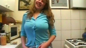 Busty teen girlfriend blows cock