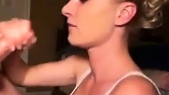 This cute teen babe eats cum after facial